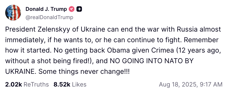 五大联赛开赛时间
_特朗普再发文：乌克兰拿不回克里米亚、不能加入北约